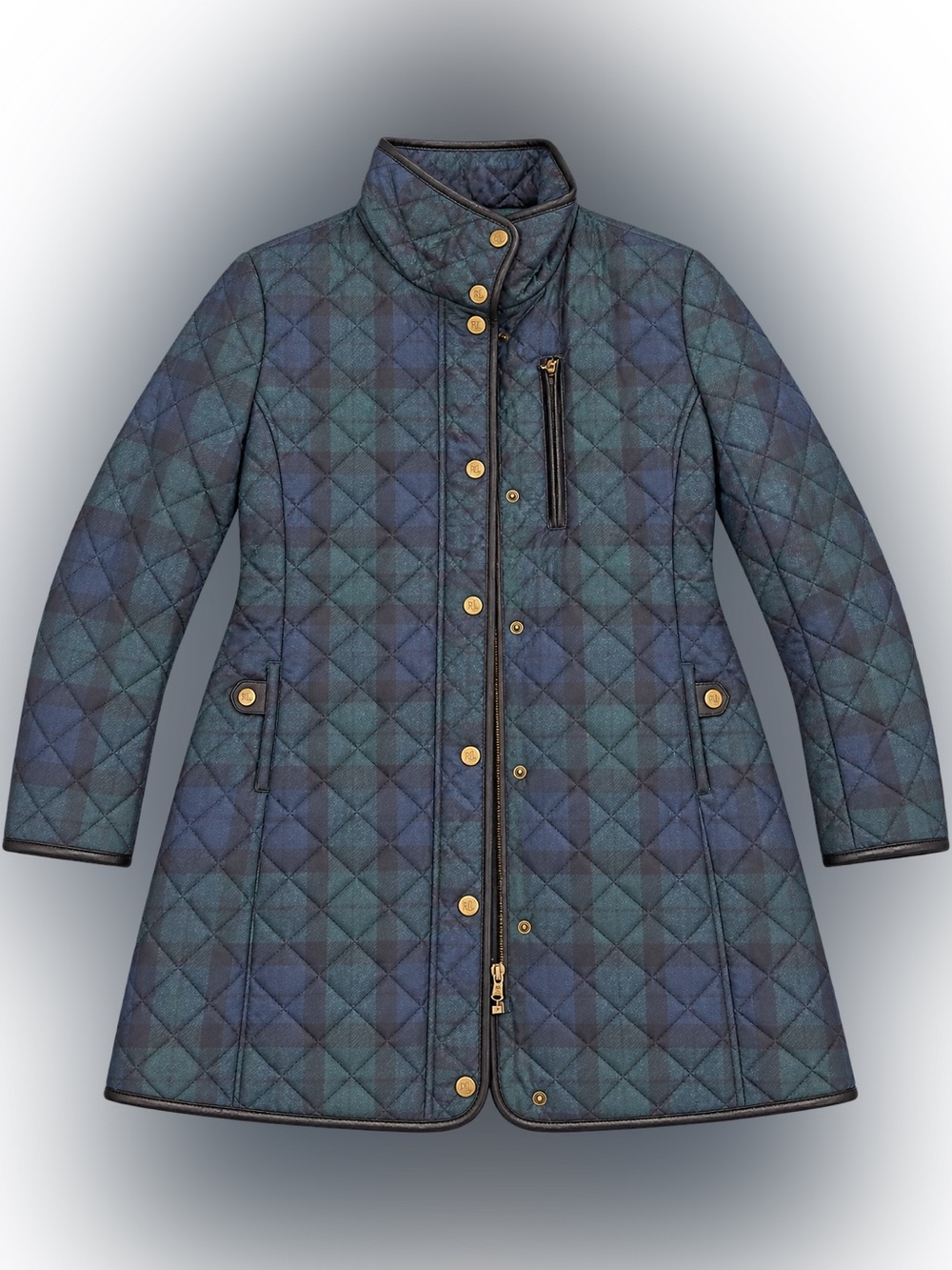 Lauren Ralph Lauren Quilted Plaid A-Line Jacket in Navy & Teal